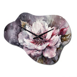 Pink Green Peonies On Branch I - Asymmetric Metal Wall Clock