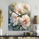 Pink Green Peonies On Branch II - Asymmetric Metal Wall Clock