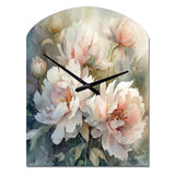 Pink Green Peonies On Branch II - Asymmetric Metal Wall Clock