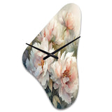 Pink Green Peonies On Branch II - Asymmetric Metal Wall Clock