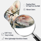Pink Green Peonies On Branch II - Asymmetric Metal Wall Clock