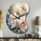 Pink Green Peonies On Branch II - Asymmetric Metal Wall Clock