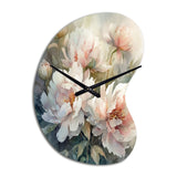 Pink Green Peonies On Branch II - Asymmetric Metal Wall Clock