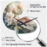 Pink Green Peonies On Branch II - Asymmetric Metal Wall Clock