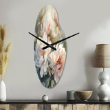 Pink Green Peonies On Branch II - Asymmetric Metal Wall Clock