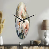 Pink Green Peonies On Branch II - Asymmetric Metal Wall Clock