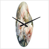 Pink Green Peonies On Branch II - Asymmetric Metal Wall Clock