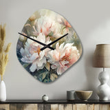 Pink Green Peonies On Branch II - Asymmetric Metal Wall Clock