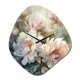 Pink Green Peonies On Branch II - Asymmetric Metal Wall Clock