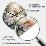 Pink Green Peonies On Branch II - Asymmetric Metal Wall Clock