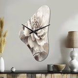 Grey Peonies On Branch II - Asymmetric Metal Wall Clock