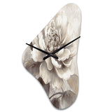 Grey Peonies On Branch II - Asymmetric Metal Wall Clock