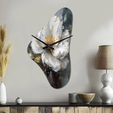 Vibrant White Grey Peony Flower - Asymmetric Metal Wall Clock
