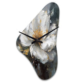 Vibrant White Grey Peony Flower - Asymmetric Metal Wall Clock