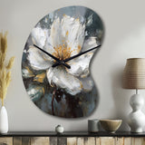 Vibrant White Grey Peony Flower - Asymmetric Metal Wall Clock