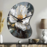 Vibrant White Grey Peony Flower - Asymmetric Metal Wall Clock
