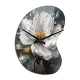 Vibrant White Grey Peony Flower - Asymmetric Metal Wall Clock