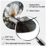 Vibrant White Grey Peony Flower - Asymmetric Metal Wall Clock