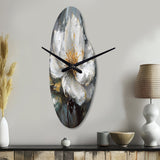 Vibrant White Grey Peony Flower - Asymmetric Metal Wall Clock