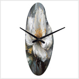 Vibrant White Grey Peony Flower - Asymmetric Metal Wall Clock
