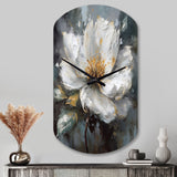 Vibrant White Grey Peony Flower - Asymmetric Metal Wall Clock
