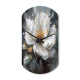 Vibrant White Grey Peony Flower - Asymmetric Metal Wall Clock