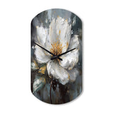 Vibrant White Grey Peony Flower - Asymmetric Metal Wall Clock