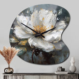 Vibrant White Grey Peony Flower - Asymmetric Metal Wall Clock