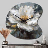 Vibrant White Grey Peony Flower - Asymmetric Metal Wall Clock