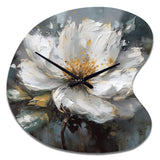 Vibrant White Grey Peony Flower - Asymmetric Metal Wall Clock