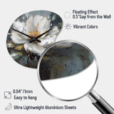 Vibrant White Grey Peony Flower - Asymmetric Metal Wall Clock