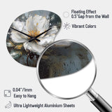 Vibrant White Grey Peony Flower - Asymmetric Metal Wall Clock