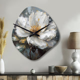 Vibrant White Grey Peony Flower - Asymmetric Metal Wall Clock