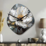 Vibrant White Grey Peony Flower - Asymmetric Metal Wall Clock