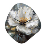 Vibrant White Grey Peony Flower - Asymmetric Metal Wall Clock