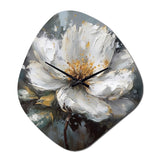 Vibrant White Grey Peony Flower - Asymmetric Metal Wall Clock