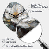 Vibrant White Grey Peony Flower - Asymmetric Metal Wall Clock