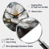 Vibrant White Grey Peony Flower - Asymmetric Metal Wall Clock