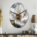 Vibrant White Grey Peony Flower - Asymmetric Metal Wall Clock