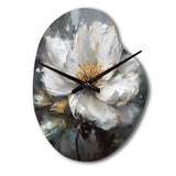 Vibrant White Grey Peony Flower - Asymmetric Metal Wall Clock