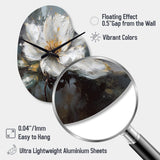 Vibrant White Grey Peony Flower - Asymmetric Metal Wall Clock