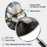 Vibrant White Grey Peony Flower - Asymmetric Metal Wall Clock