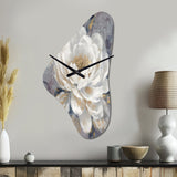 Emotions Of White Gold Peony Flower I - Asymmetric Metal Wall Clock