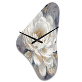 Emotions Of White Gold Peony Flower I - Asymmetric Metal Wall Clock