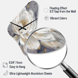 Emotions Of White Gold Peony Flower I - Asymmetric Metal Wall Clock