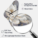 Emotions Of White Gold Peony Flower I - Asymmetric Metal Wall Clock