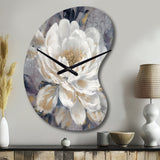 Emotions Of White Gold Peony Flower I - Asymmetric Metal Wall Clock