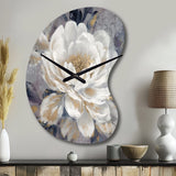 Emotions Of White Gold Peony Flower I - Asymmetric Metal Wall Clock