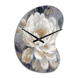 Emotions Of White Gold Peony Flower I - Asymmetric Metal Wall Clock