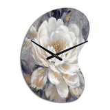 Emotions Of White Gold Peony Flower I - Asymmetric Metal Wall Clock